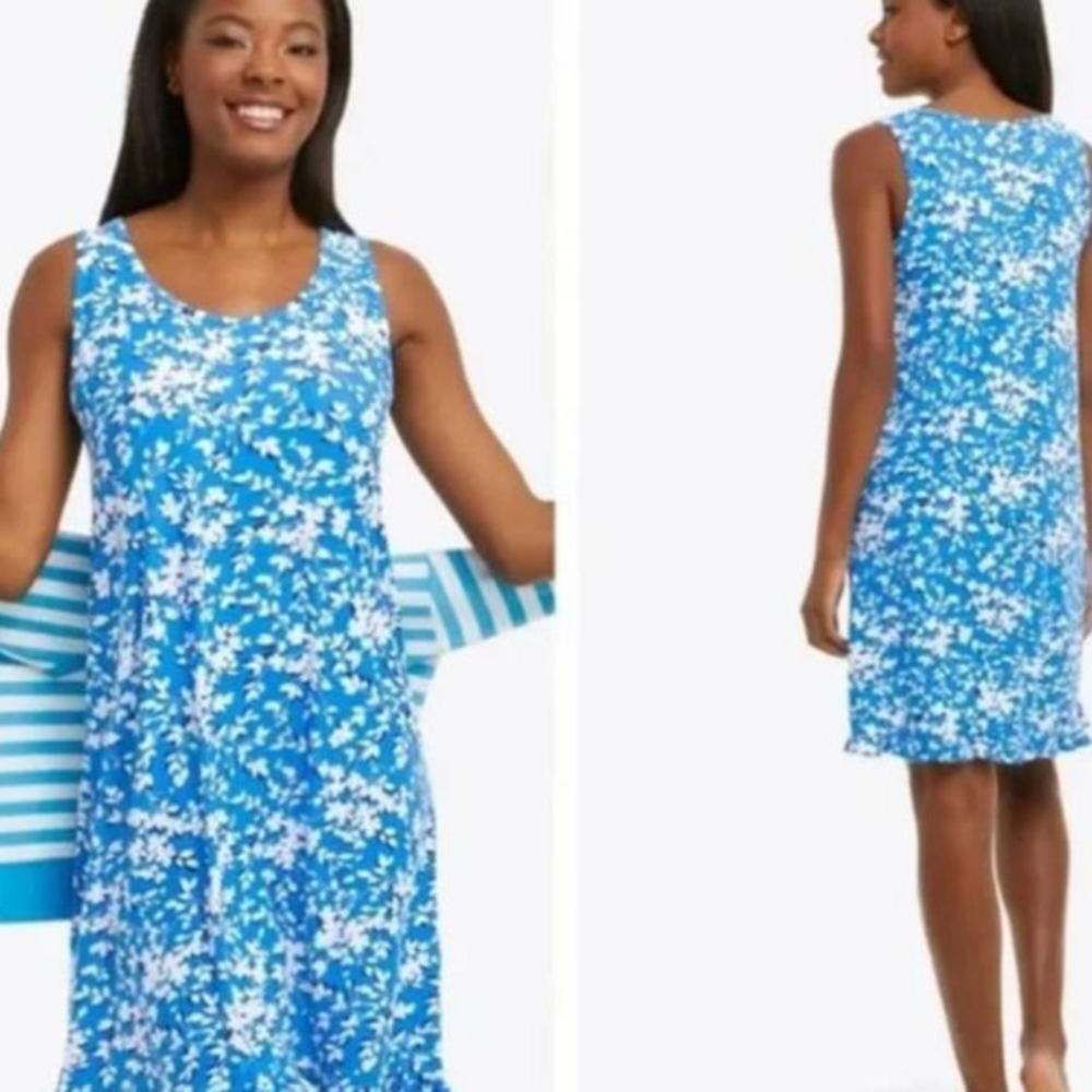 Draper James Blue Floral Ruffle Sleeveless Dress